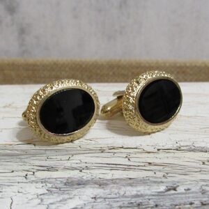 Vintage DANTE Gold Tone Onyx Cufflinks
